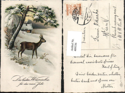 409336,Künstler AK Neujahr Winterlandschaft Rehbock pub Erika 6168