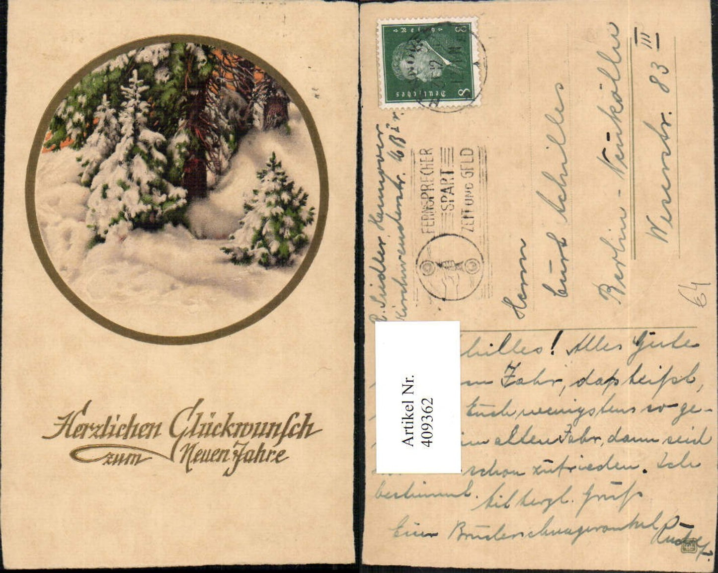 409362,Künstler AK Neujahr Wald Winterbild Passepartout
