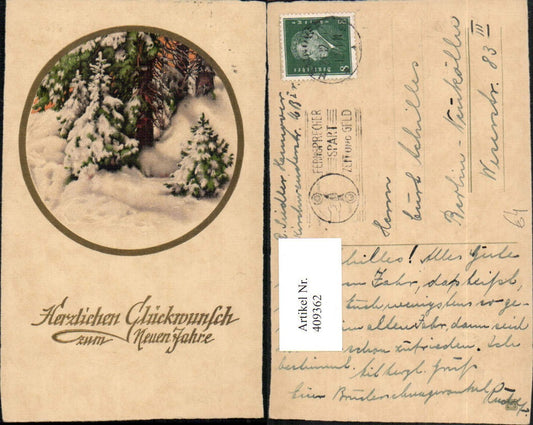 409362,Künstler AK Neujahr Wald Winterbild Passepartout