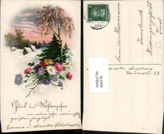409378, Artist AK New Year Winter Landscape Flowers