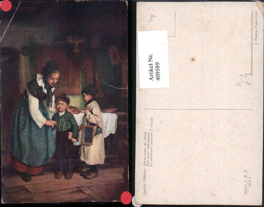 409589, Artist AK Quido Manes The First Day of School Woman Mother Children