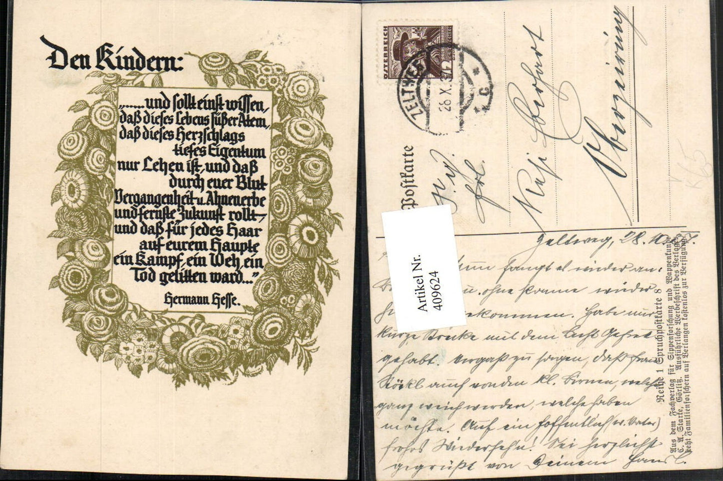 409624,Künstler AK Kinder Spruch Text Blumen pub Fachverlag f. Sippenforschung