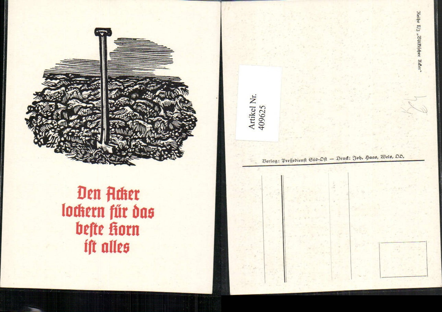 409625,Künstler AK Spruch Acker Feld Spaten