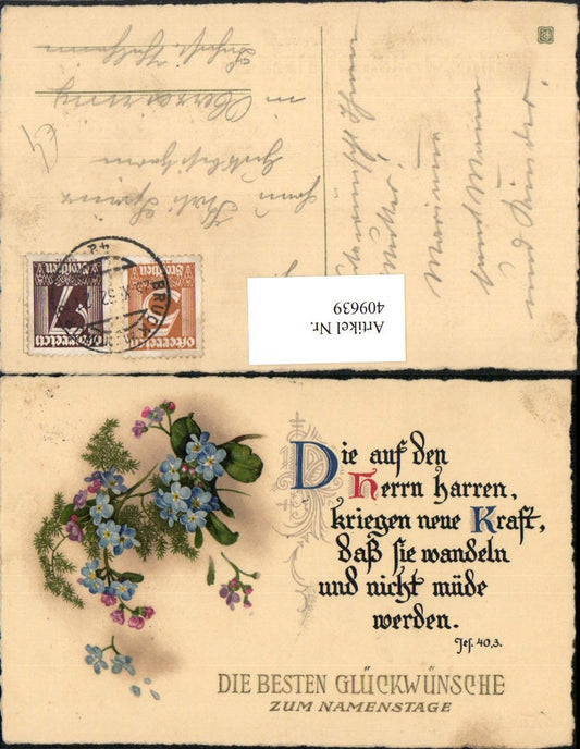 409639, Artist AK Name Day Flowers Saying Text
