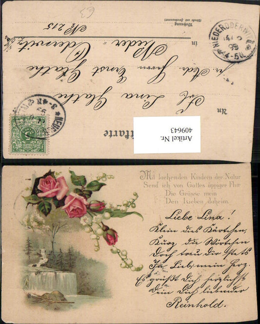 409643, Artist AK Saying Text Waterfall Roses Lily of the Valley