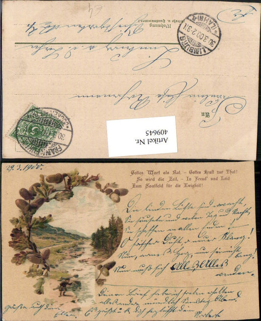 409645, Artist AK Landscape Passepartout Acorn Leaves Saying Text