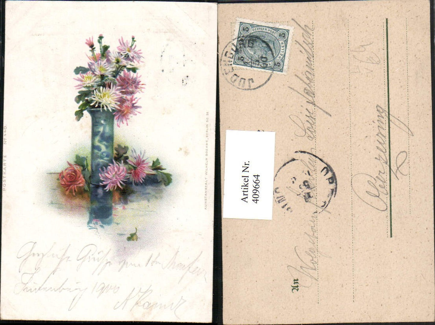 409664,Künstler Litho Blumen Vase pub Wilhelm Boehme 440