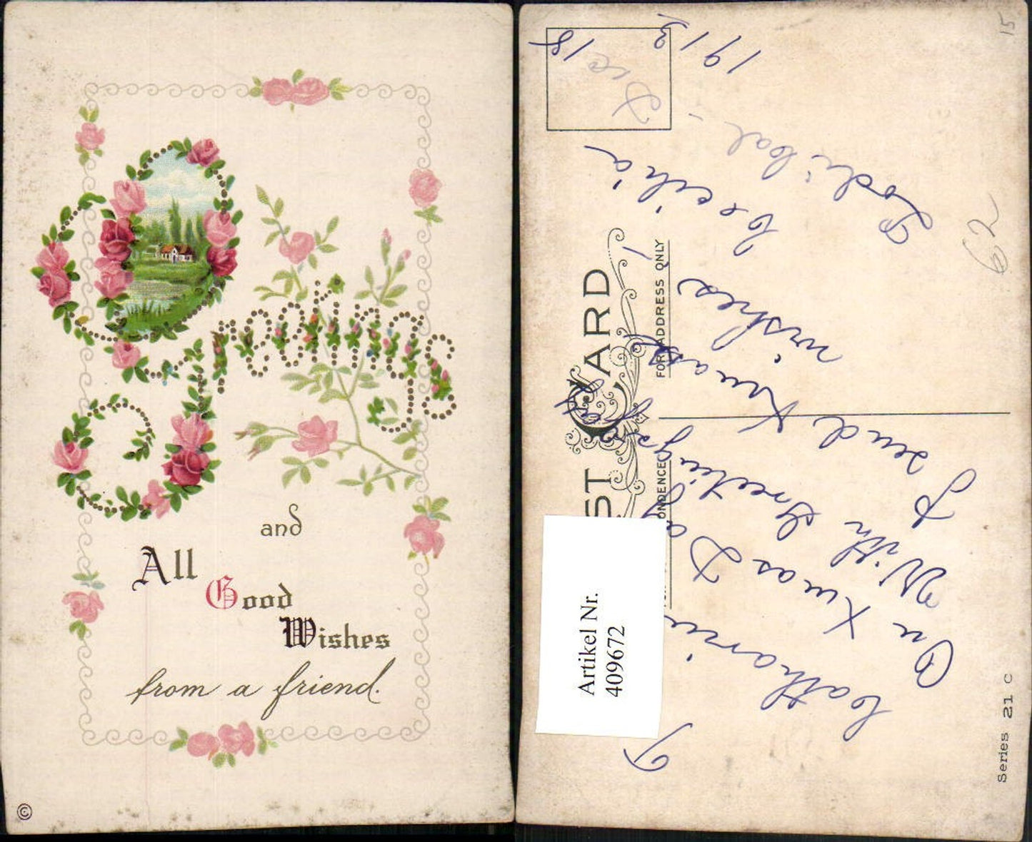 409672,Künstler AK Landschaft Passepartout Blumen Rosen