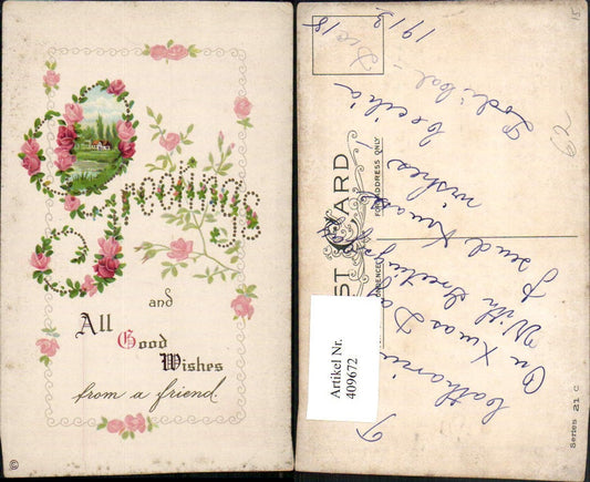 409672,Künstler AK Landschaft Passepartout Blumen Rosen