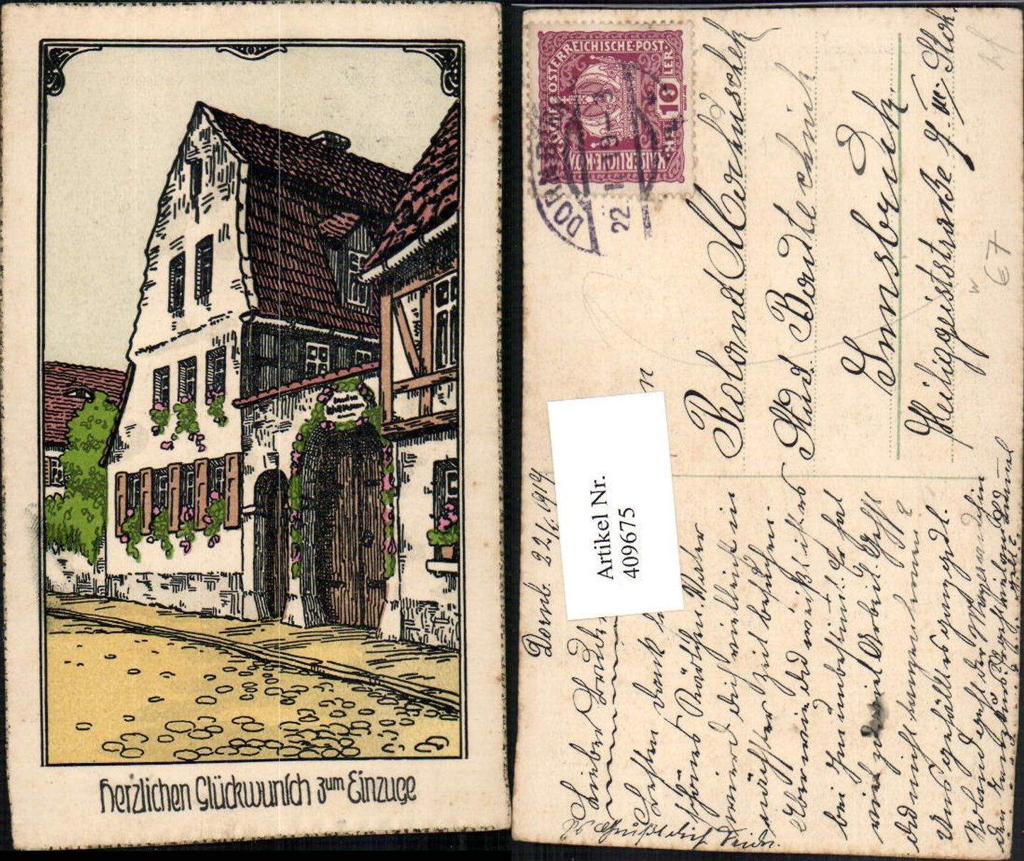 409675,Künstler AK Dornbirn Glückwunsch zum Einzug Haus Gebäude