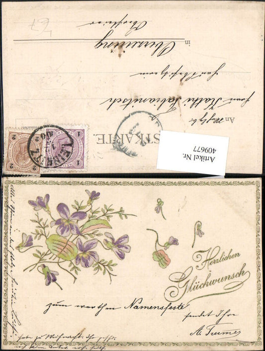 409677,Präge Künstler Litho Goldverzierung Glückwunsch Blumen Veilchen