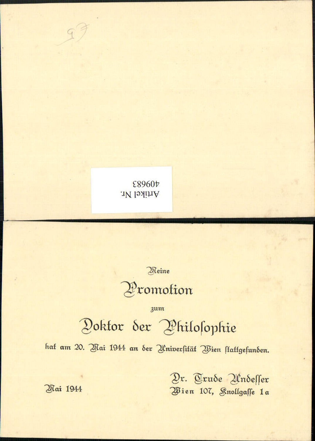 409683,Advertisement of doctorate in philosophy, Vienna 1944