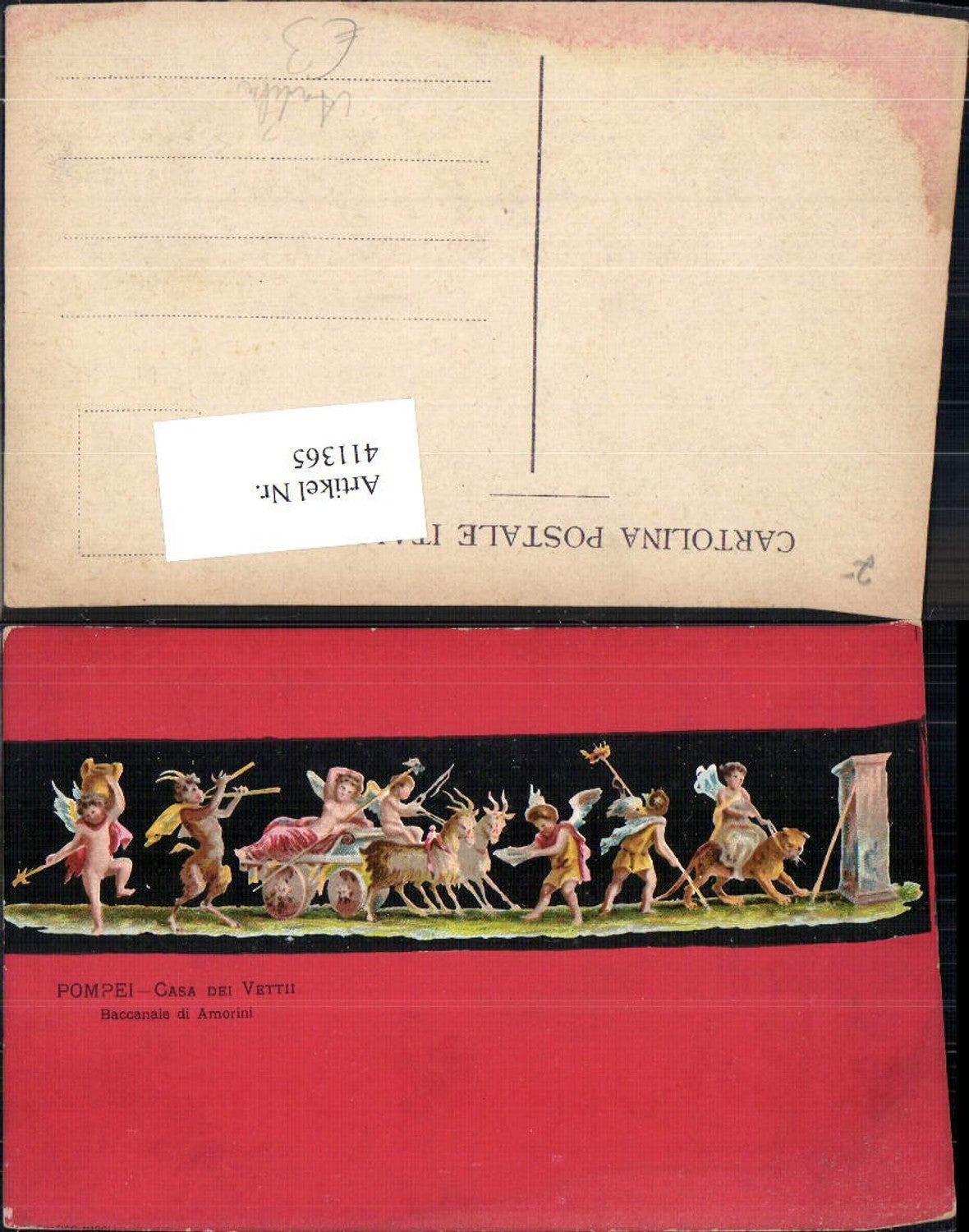 411365,Pompei Casa de Vetti Baccanale di Amorini Engel Tiergespann Antike
