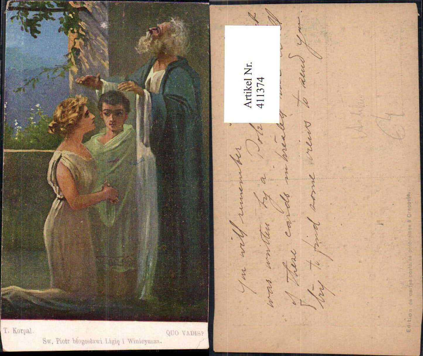 411374,Künstler Ak T. Korpal Quo Vadis Paar Alter Mann legt Hand a. Kopf Antike