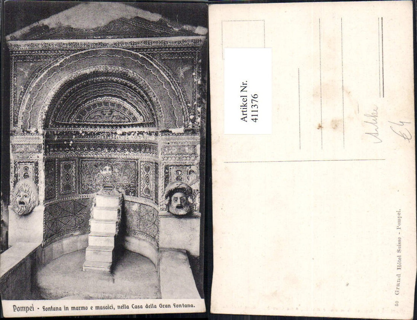 411376,Pompei Fontana in marmo e musaici nellea Casa della Gran Fontana Brunnen Antike