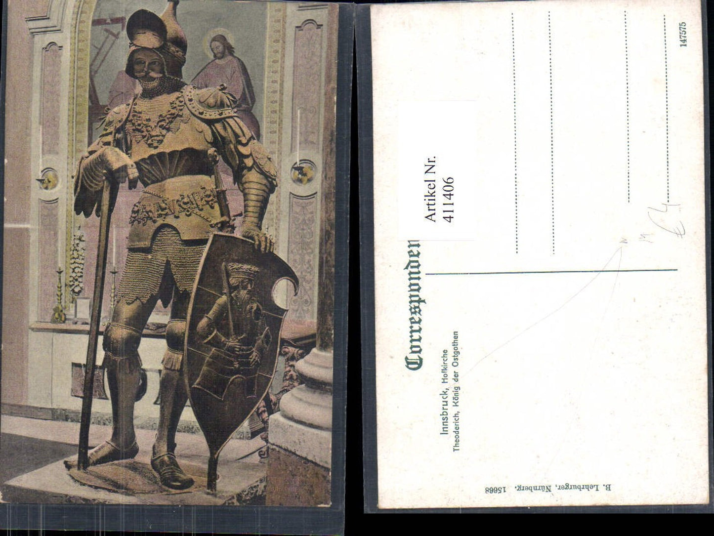 411406,Innsbruck Hofkirche Theoderich König d. Ostgothen Ritter Rüstung Mittelalter