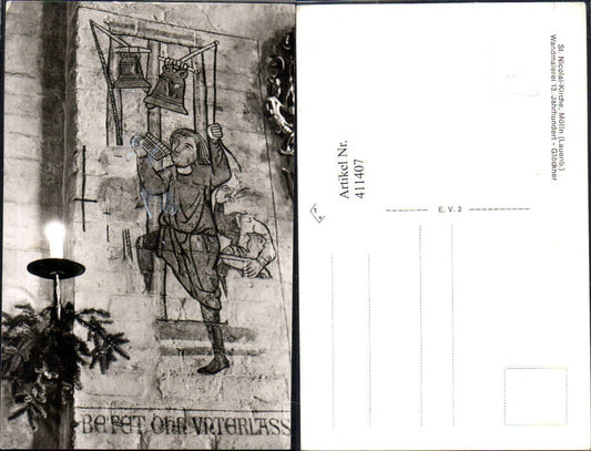 411407,Foto Ak St Nicolai Kirche Mölln Wandmalerei Glöckner Mittelalter