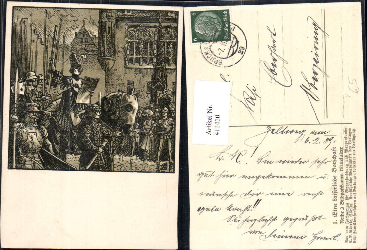 411410,Künstler Ak Eine kaiserliche Botschaft Mittelalter pub Sippenforschung u. Wappenkunde