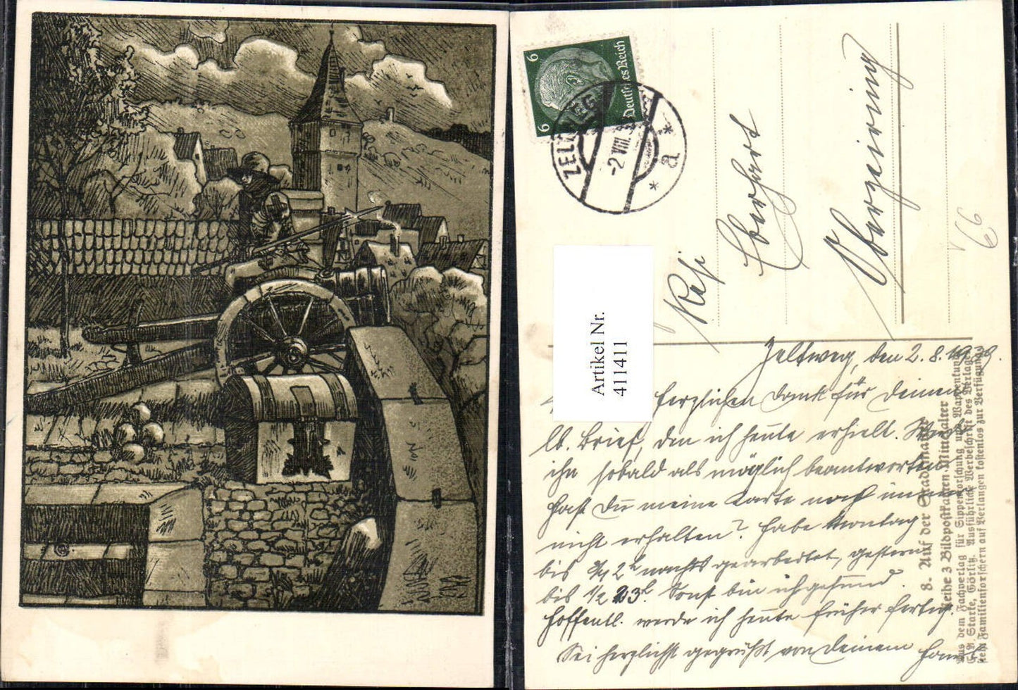 411411,Künstler Ak Auf der Stadtmauer Mittelalter pub Sippenforschung u. Wappenkunde