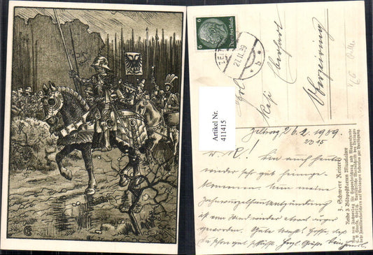 411415,Künstler Ak Schwere Reiterei Ritter Mittelalter pub Sippenforschung u. Wappenkunde