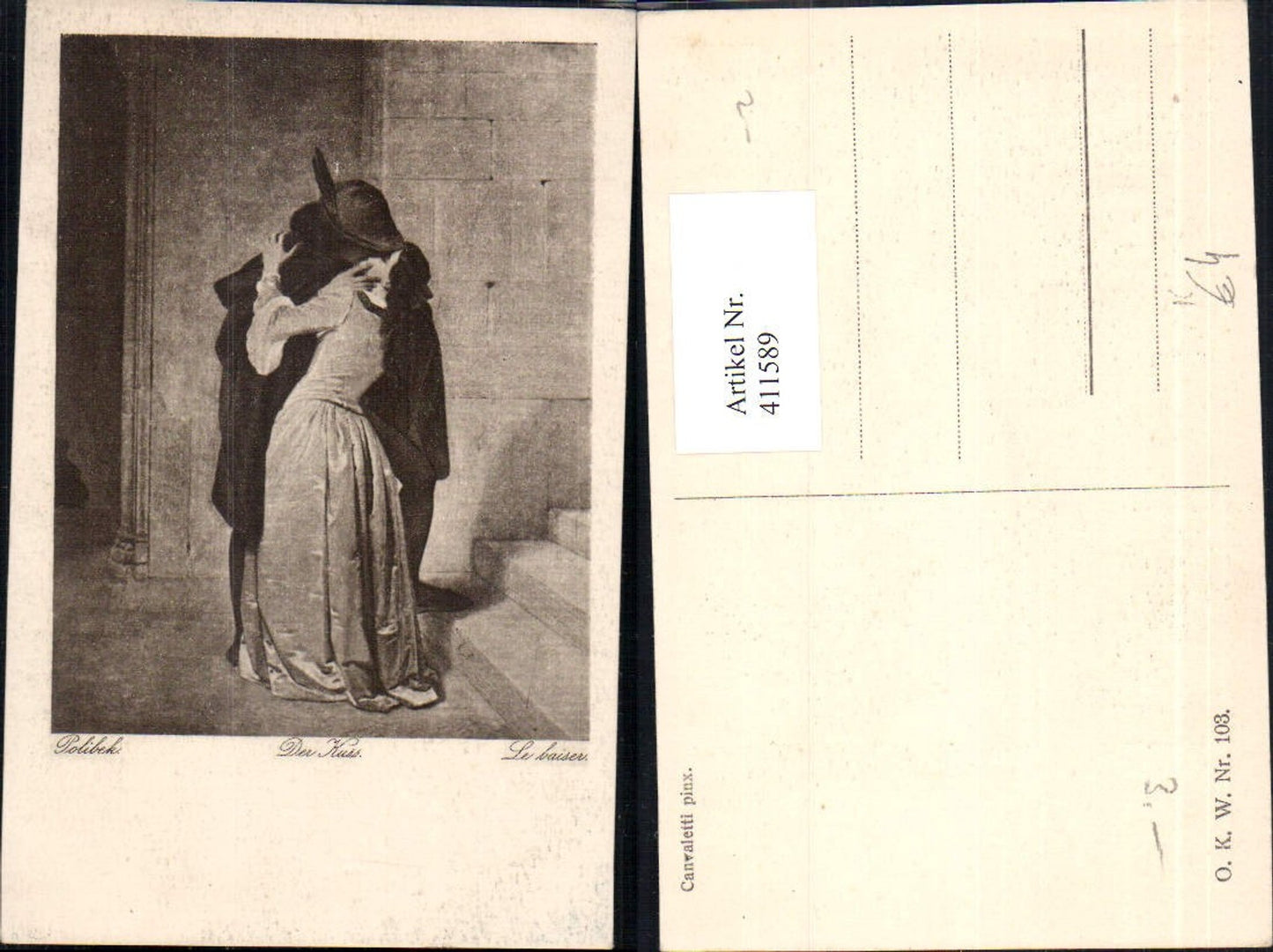411589,Künstler Ak Canvaletti Der Kuss Paar Liebe