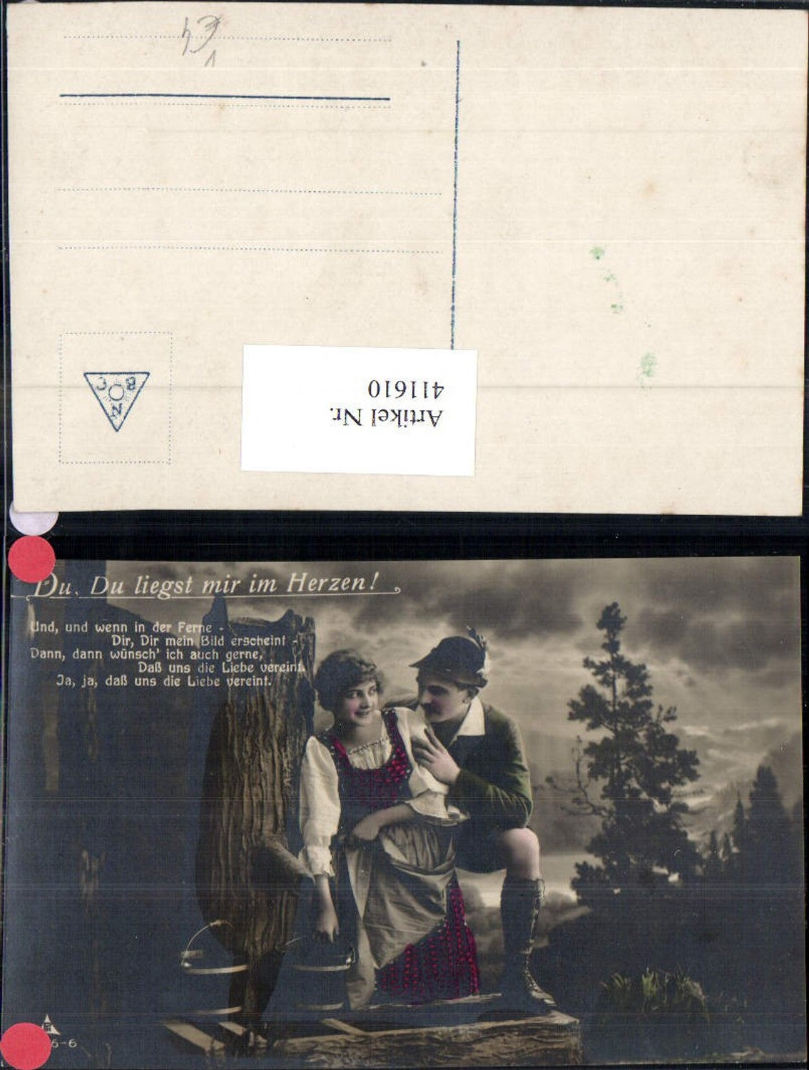 411610,Paar i. Tracht Liebe Du Du liegst mir i. Herzerl Spruch pub Photochemie 4426/6