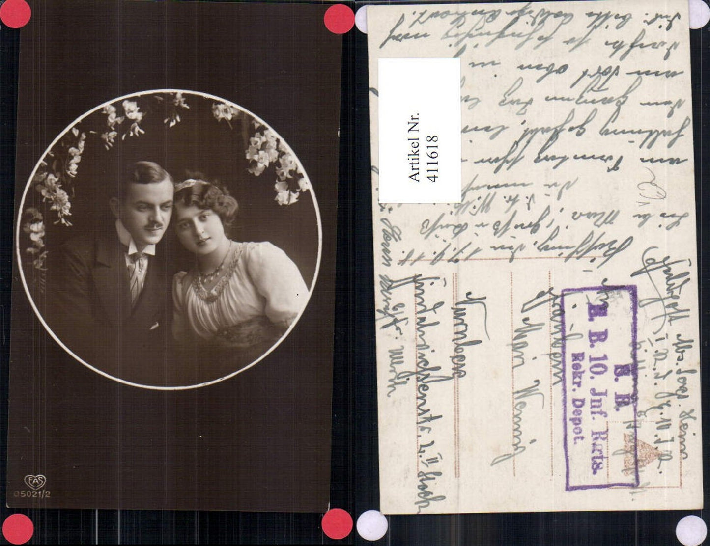 411618,Paar Portrait Blumen Liebe Passepartout pub EAS 05021/2