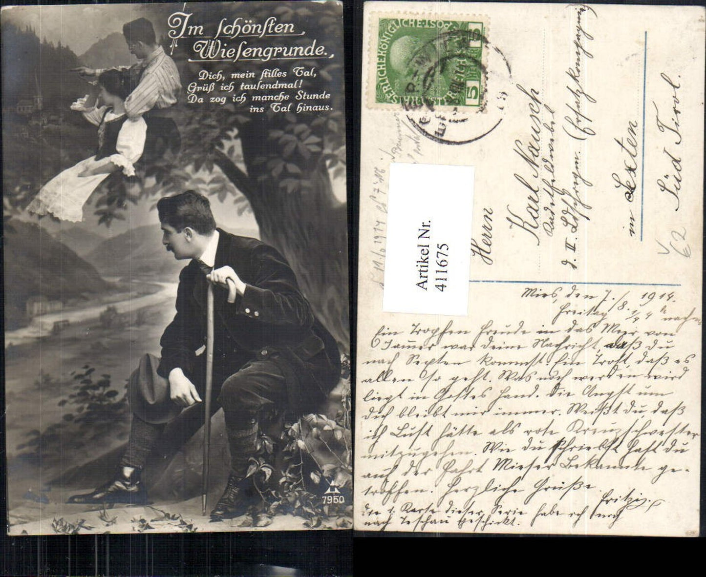 411675, Couple, man with hat, in the beautiful meadow, love, pub, photochemistry, 7950, railway post office 19, Eger, Vienna