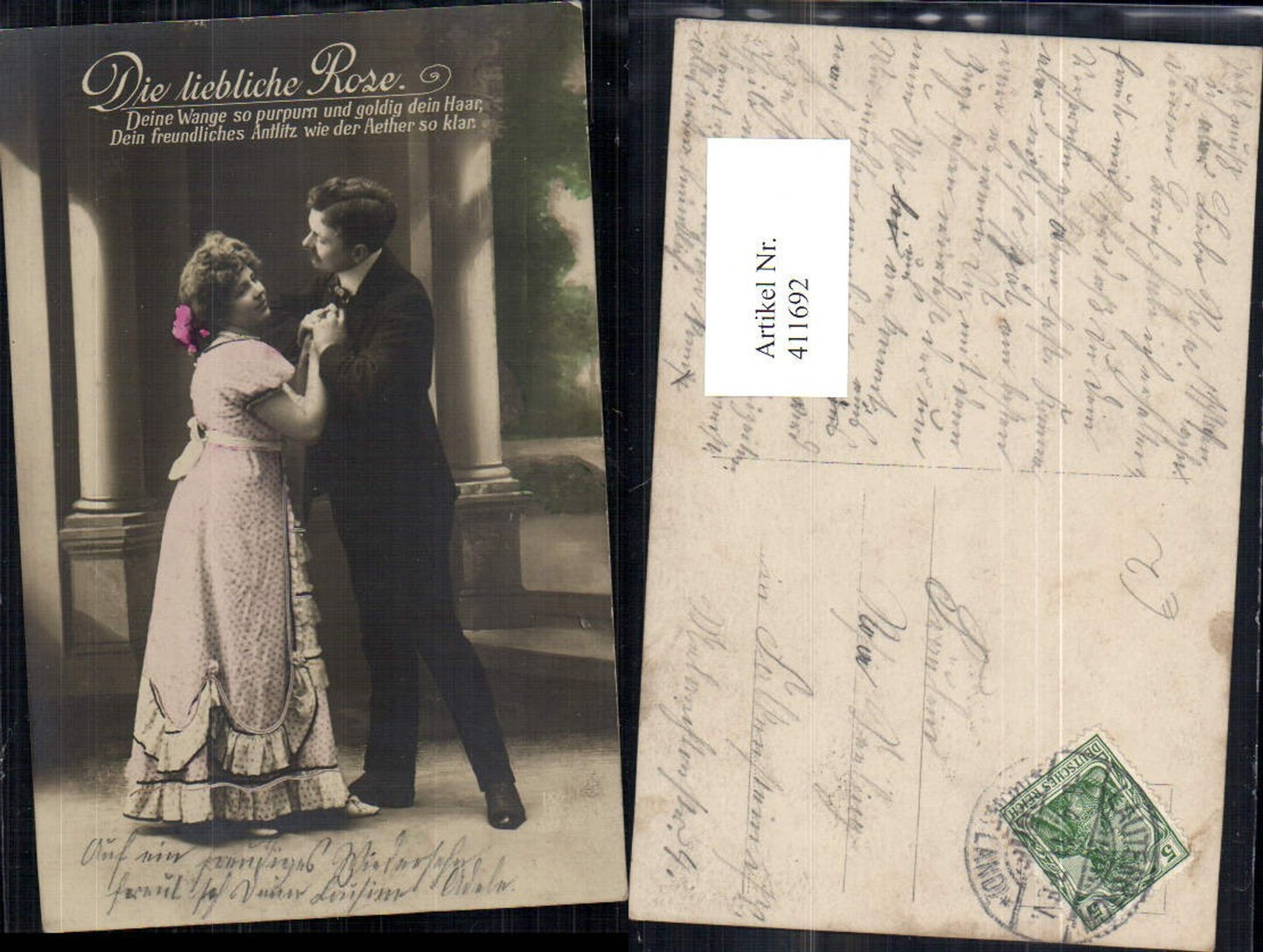 411692,Paar Liebe Händchenhalten Verliebter Blick Die liebliche Rose Text