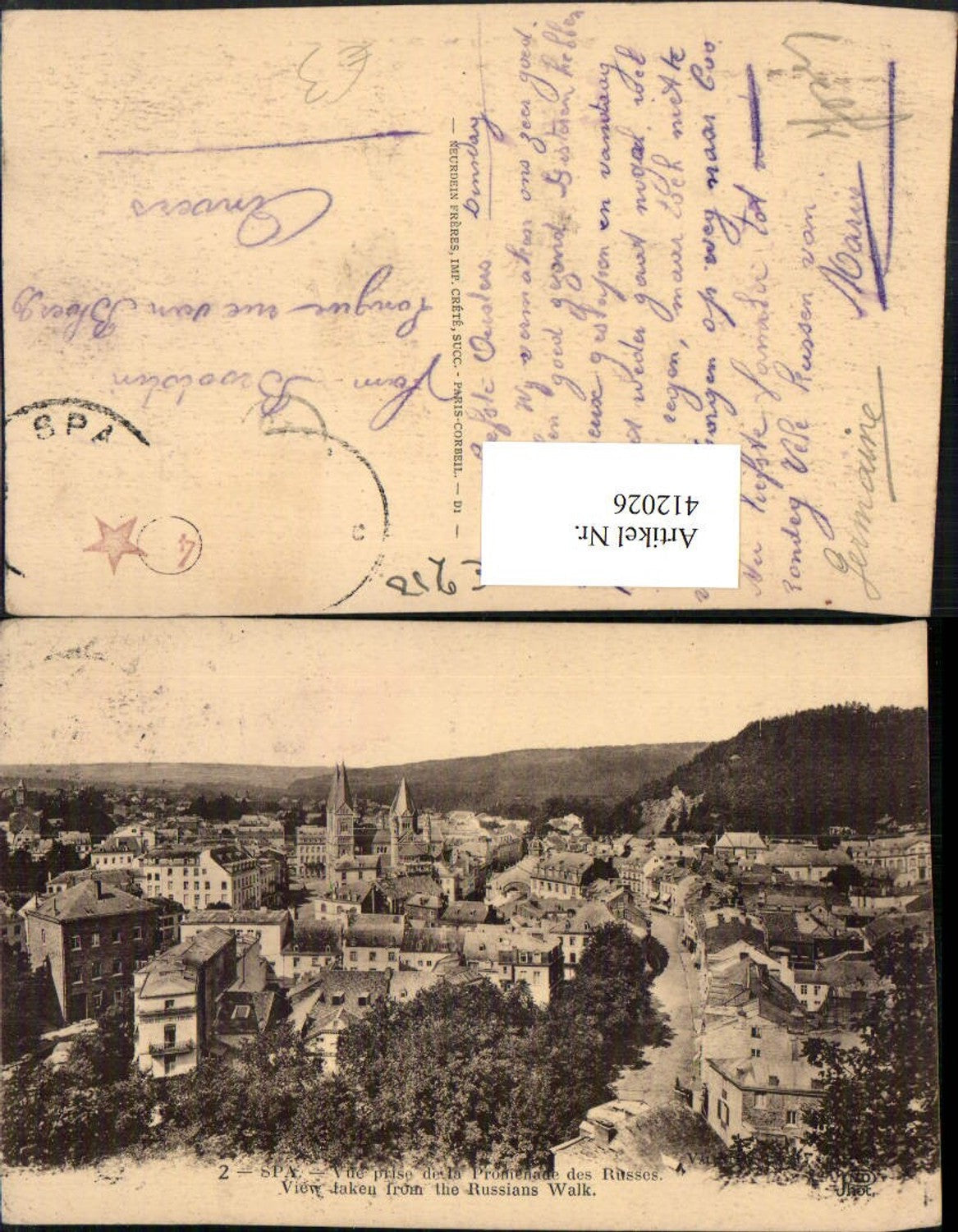 412026,Belgium Spa Vue prise de la Promenade des Russes Totale