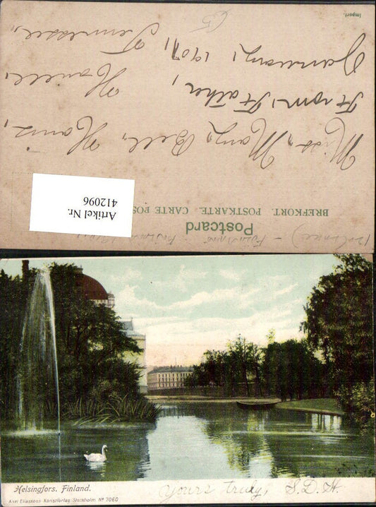 412096,Finland Helsingfors Helsinki Teich Schwan Fontäne