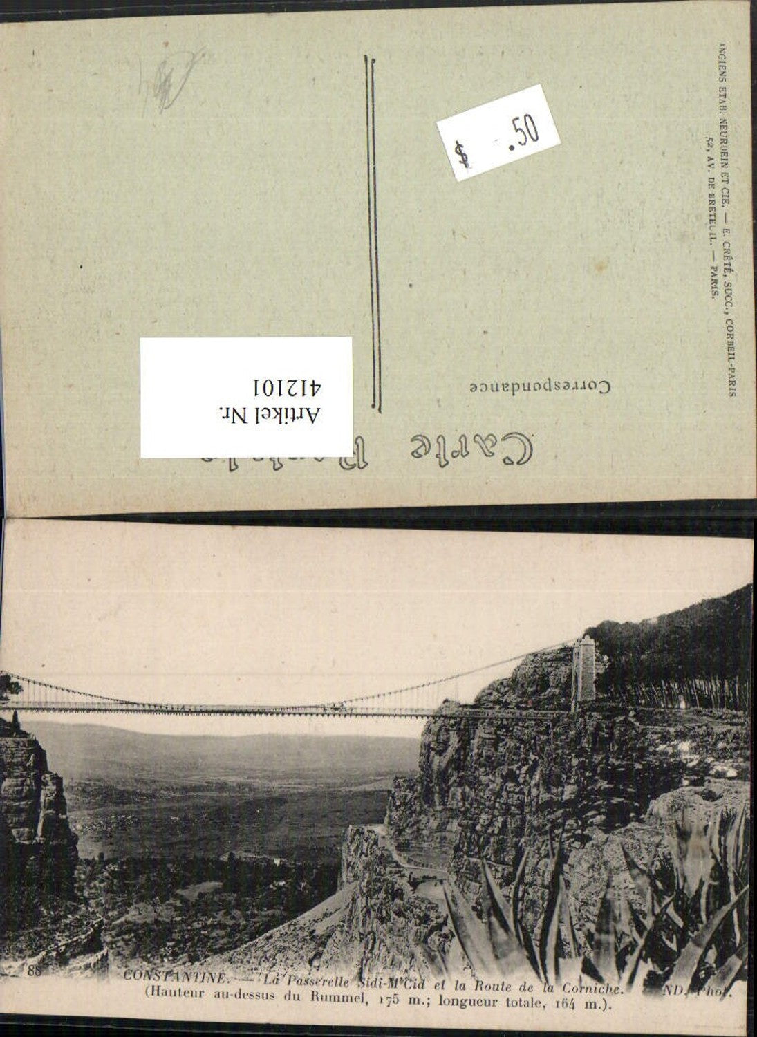 412101,Algeria Constantine La Passerelle Sidi-M'Cid et la Route de la Corniche Brücke