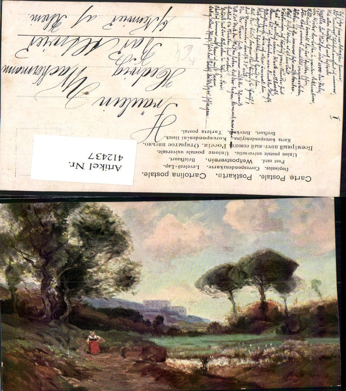 412437,Künstler AK Landschaft Burg Bäume