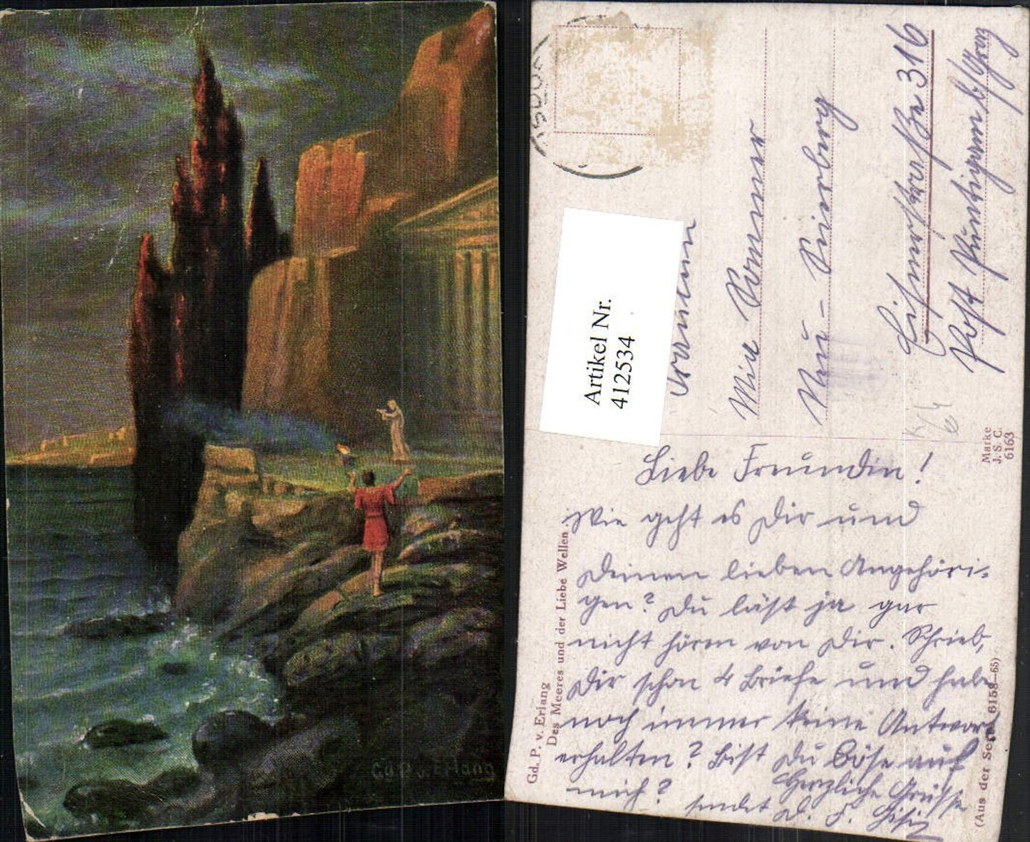 412534,Künstler AK Gd. P. v. Erlang Des Meeres und der Liebe Wellen Küste