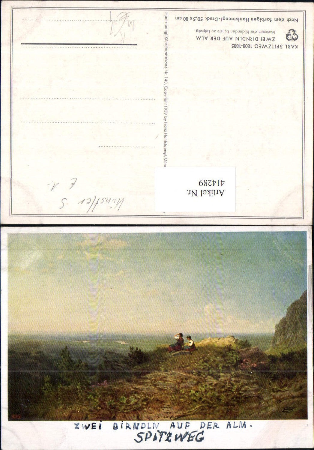414289,Künstler Ak Karl Spitzweg Zwei Dirndln auf d. Alm Frauen Tracht Landschaft