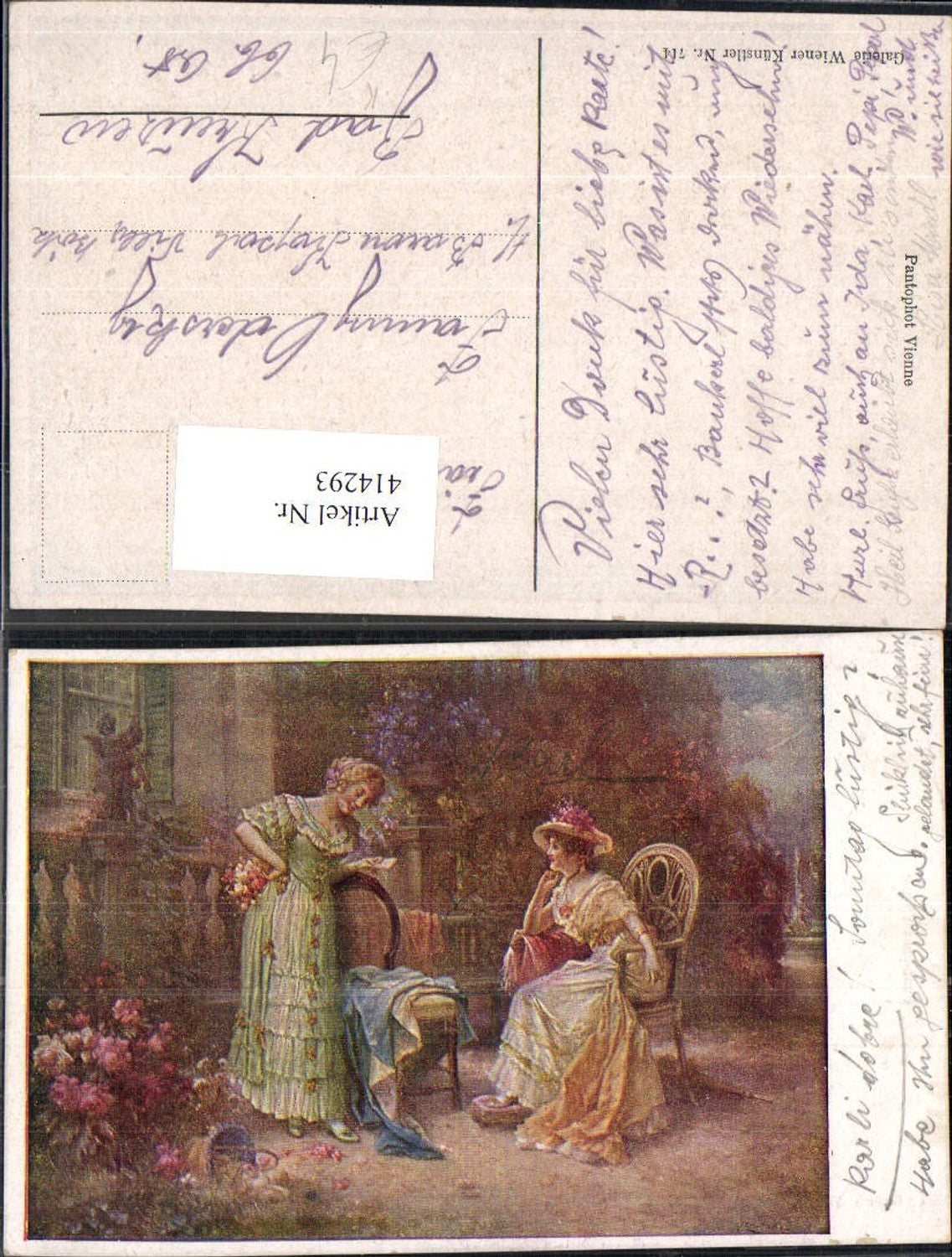 414293,Künstler Ak Frauen Lesen Garten Stühle Blumen