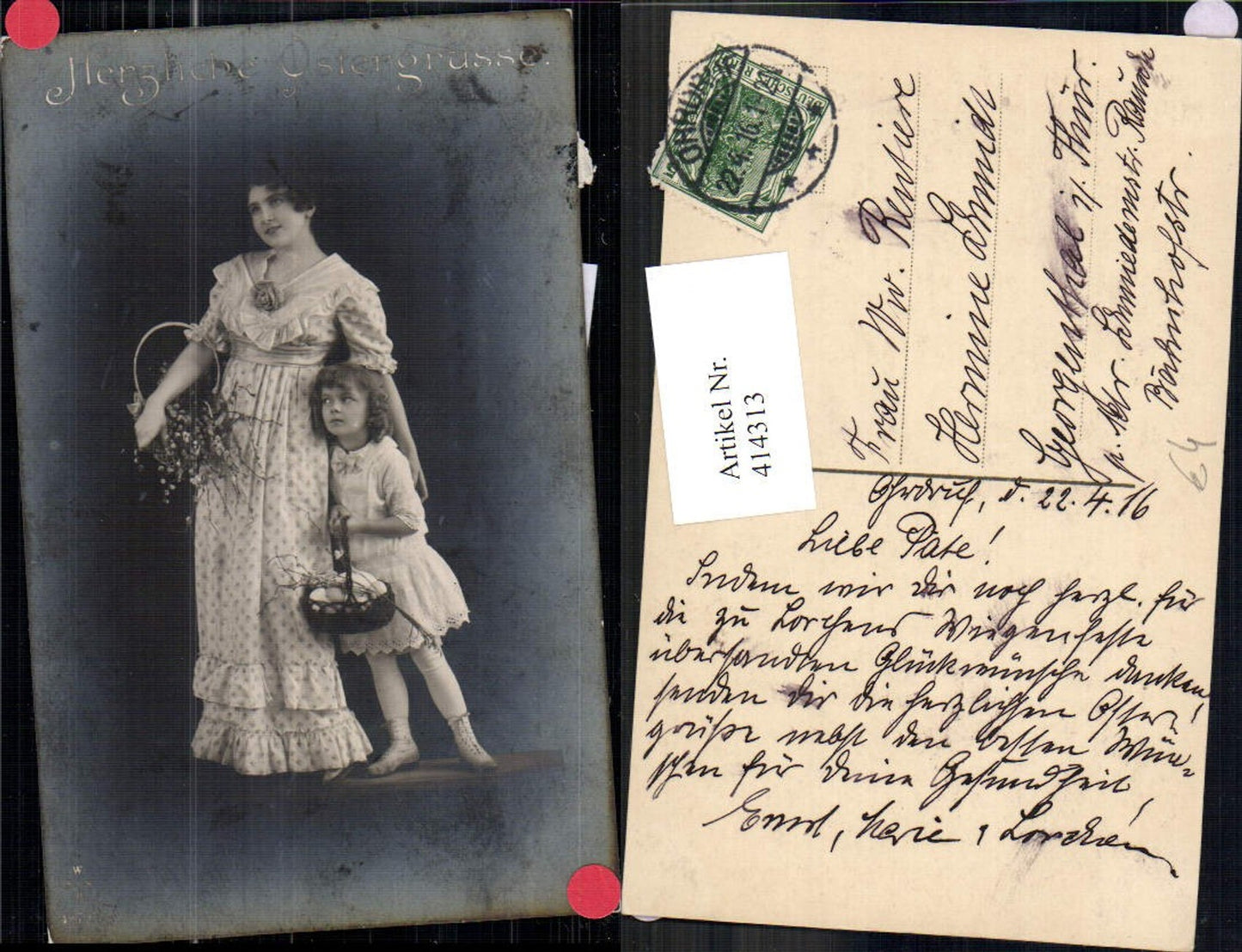 414313,Frau mit Kind Mädchen Korb Ostereier Eier Ostern
