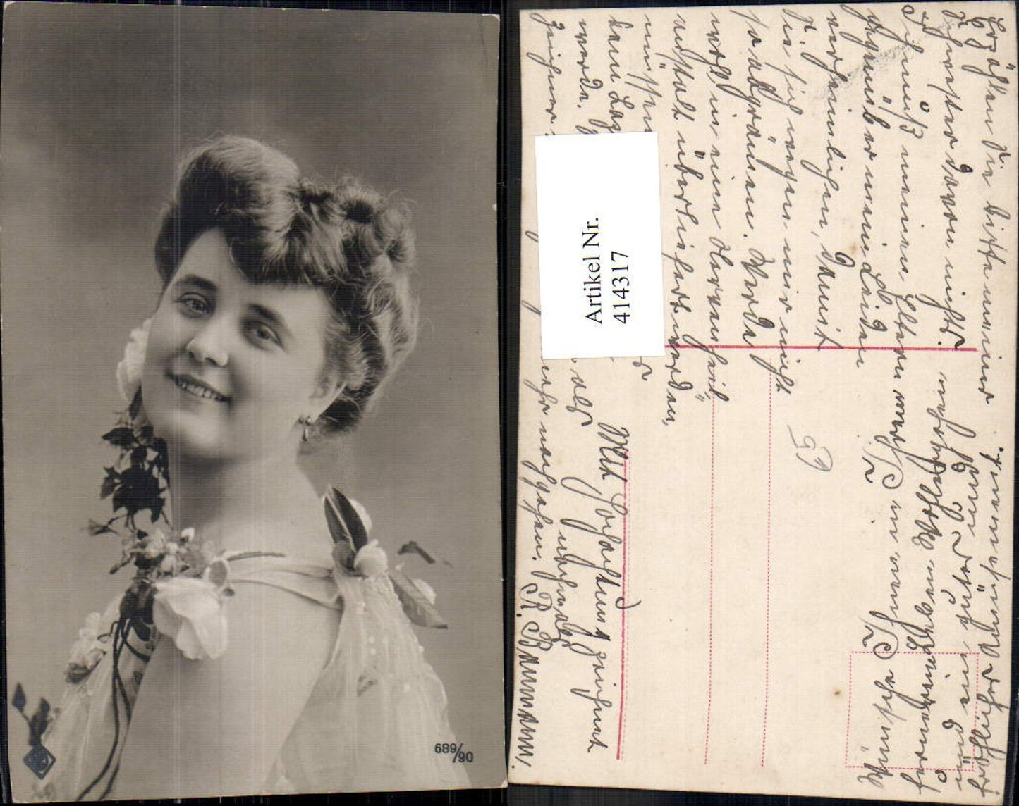 414317,Foto Ak Frau Portrait Blumen Rosen