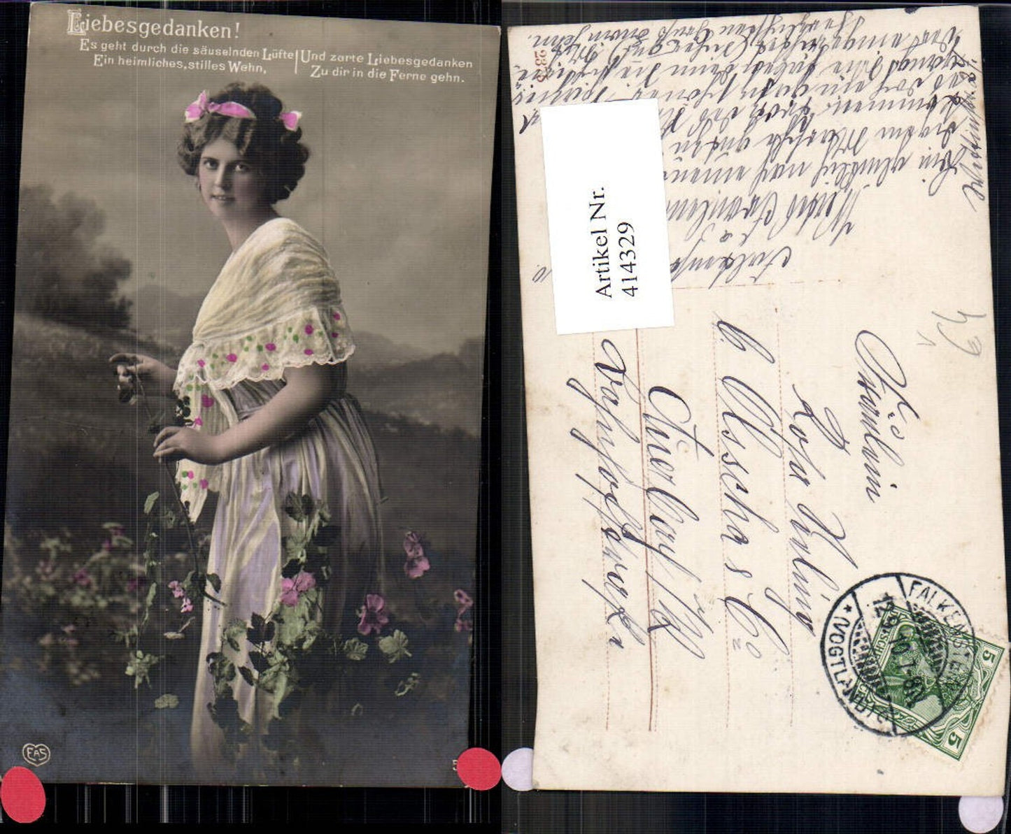 414329,Frau Kleid Blumen Liebesgedanken Text pub EAS