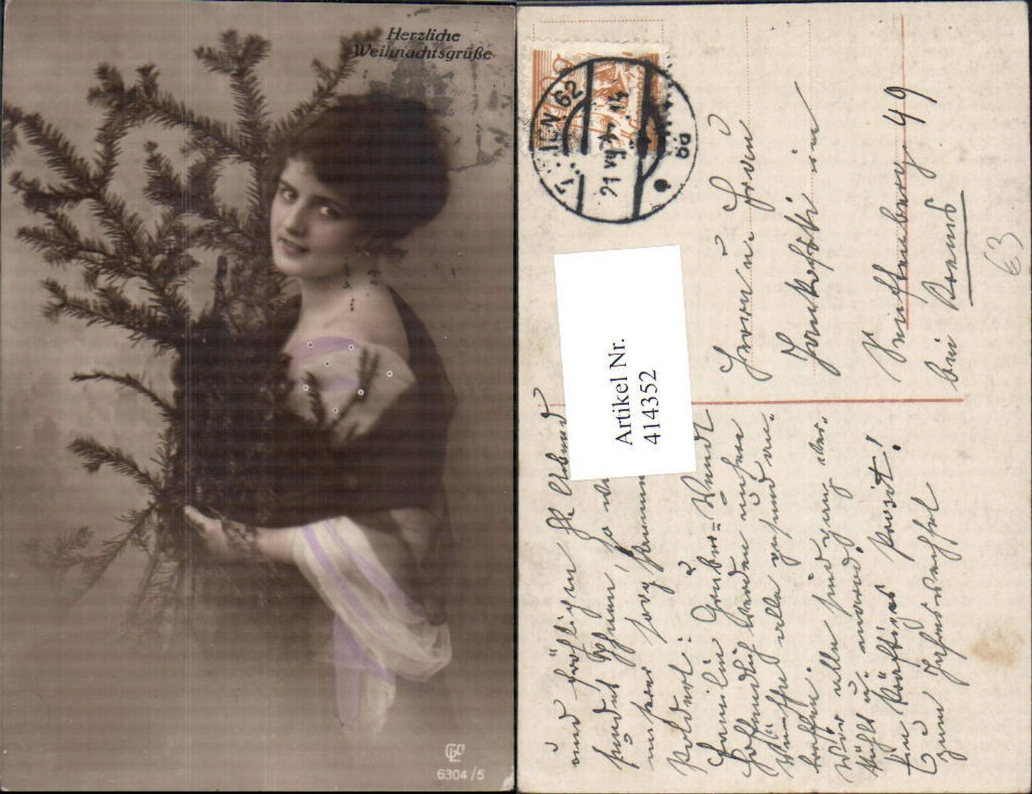 414352,Frau m. Tannenzweige Portrait