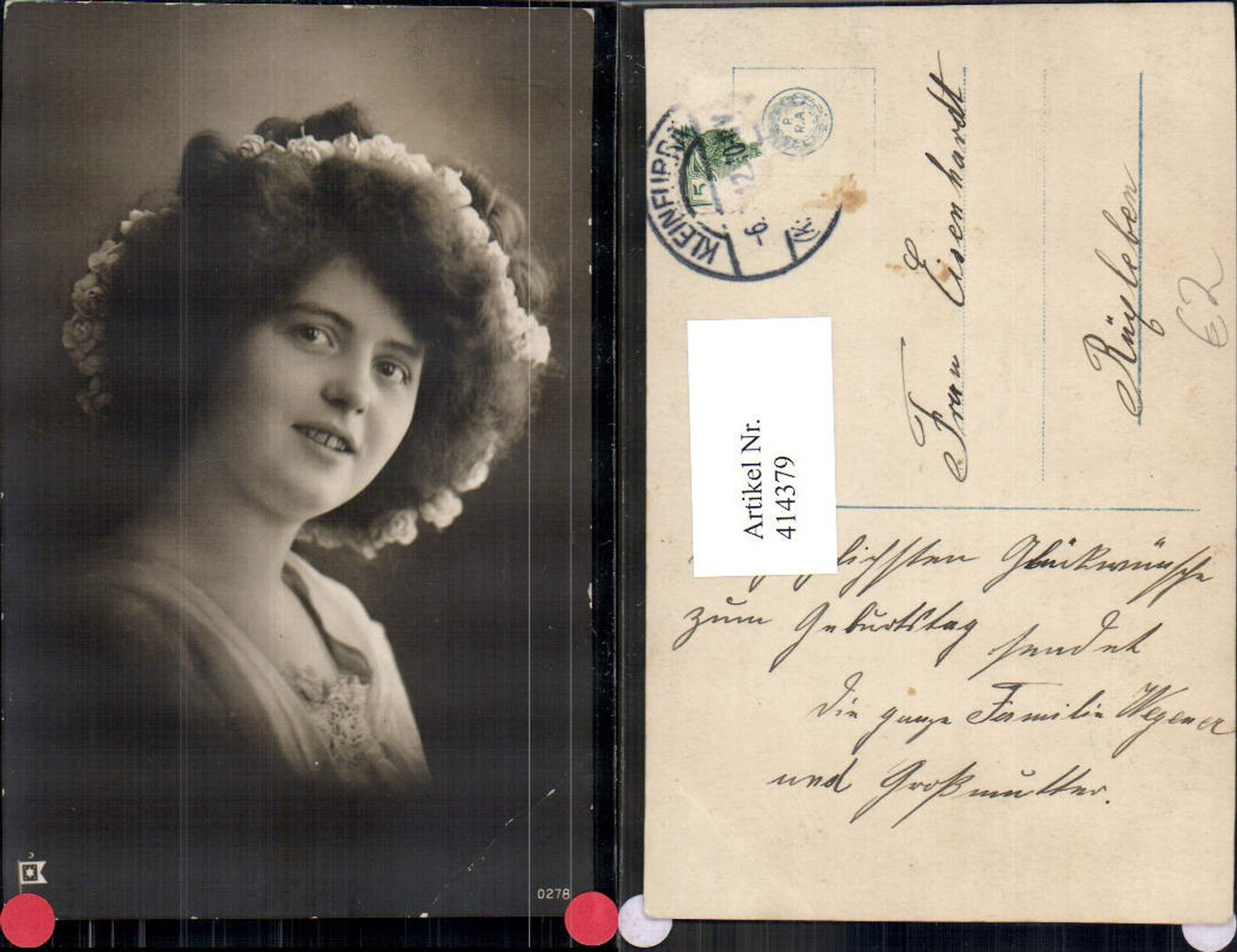 414379,Frau Blumenkranz i. Haar Portrait