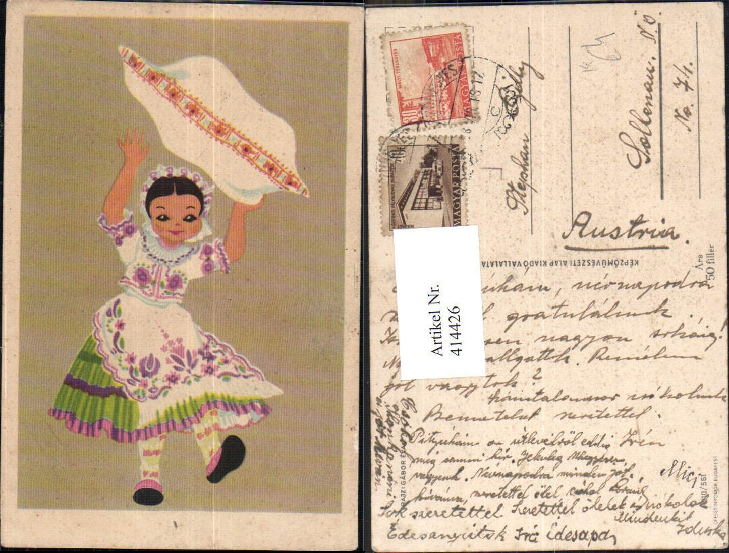 414426,Künstler Ak Rajz Gabor Eva Kind Mädchen i. Tracht Volkstracht