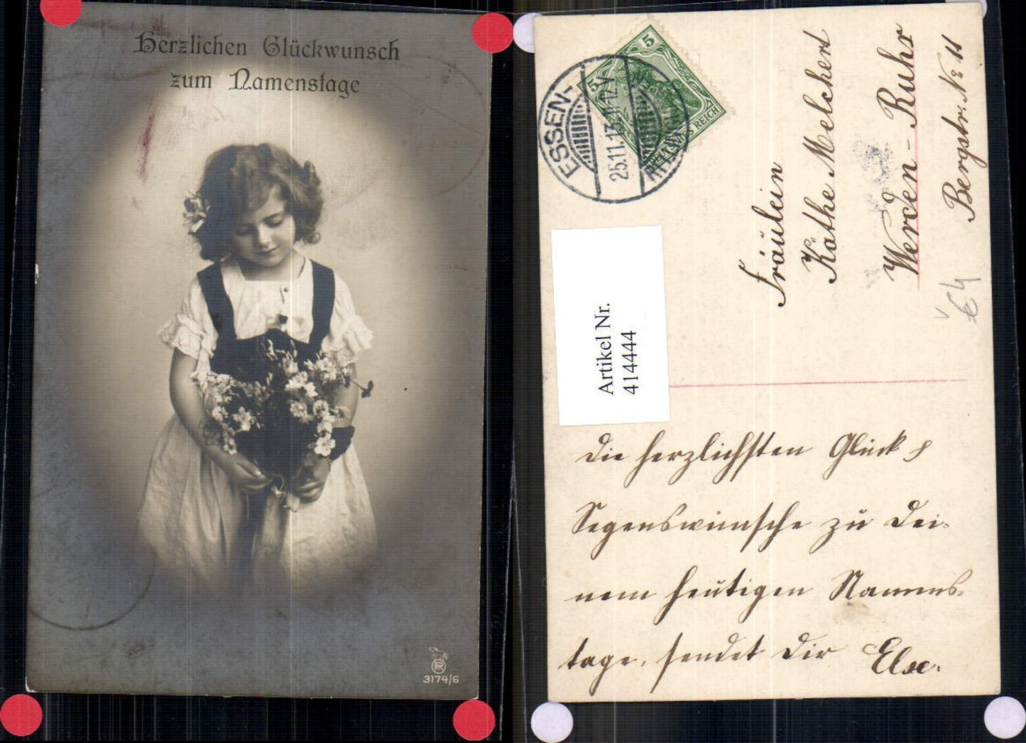 414444,Kind Mädchen Tracht Blumen Strauß Namenstag pub RPH 3174/6