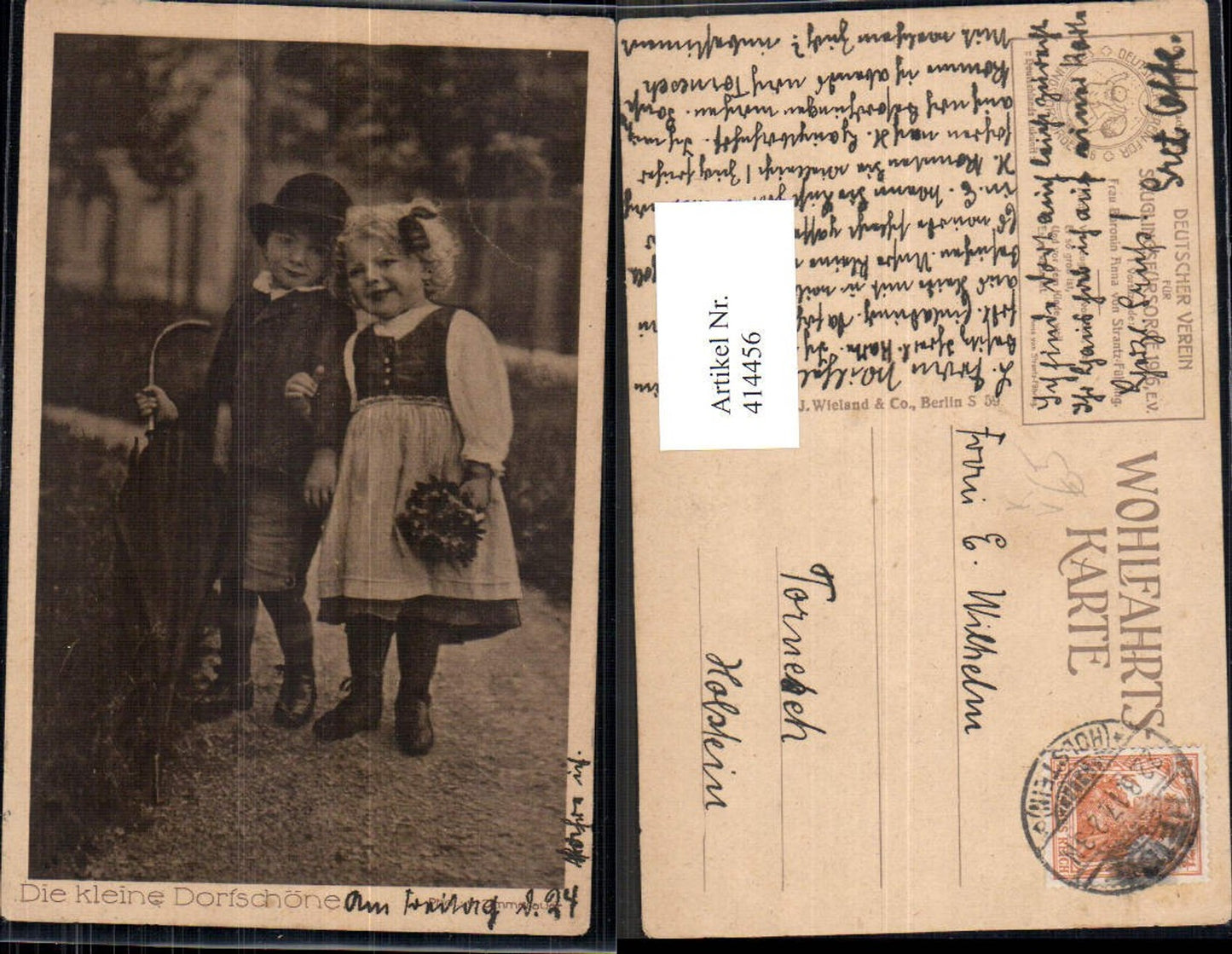 414456,Kinder Tracht Hut Schirm Blumenstrauß Die kleine Dorfschöne pub Dt Verein Säuglingsfürsorge