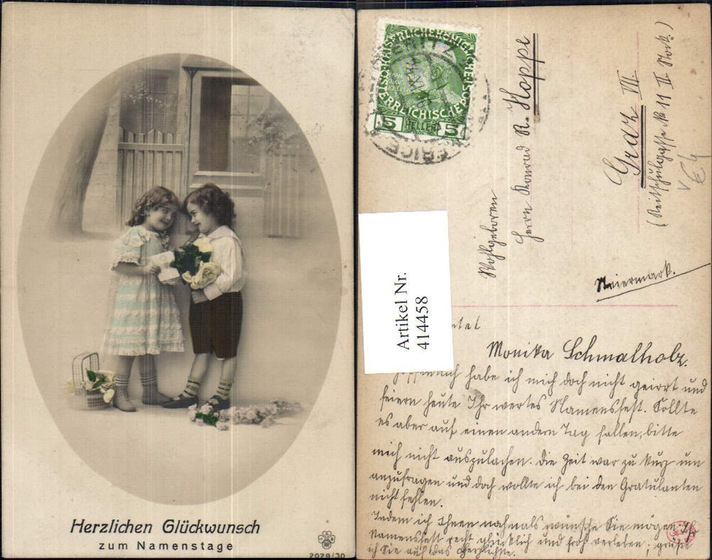 414458,Kinder Brief Blumen Rose Korb Namenstag Passepartout pub RPH SBW 2029/30