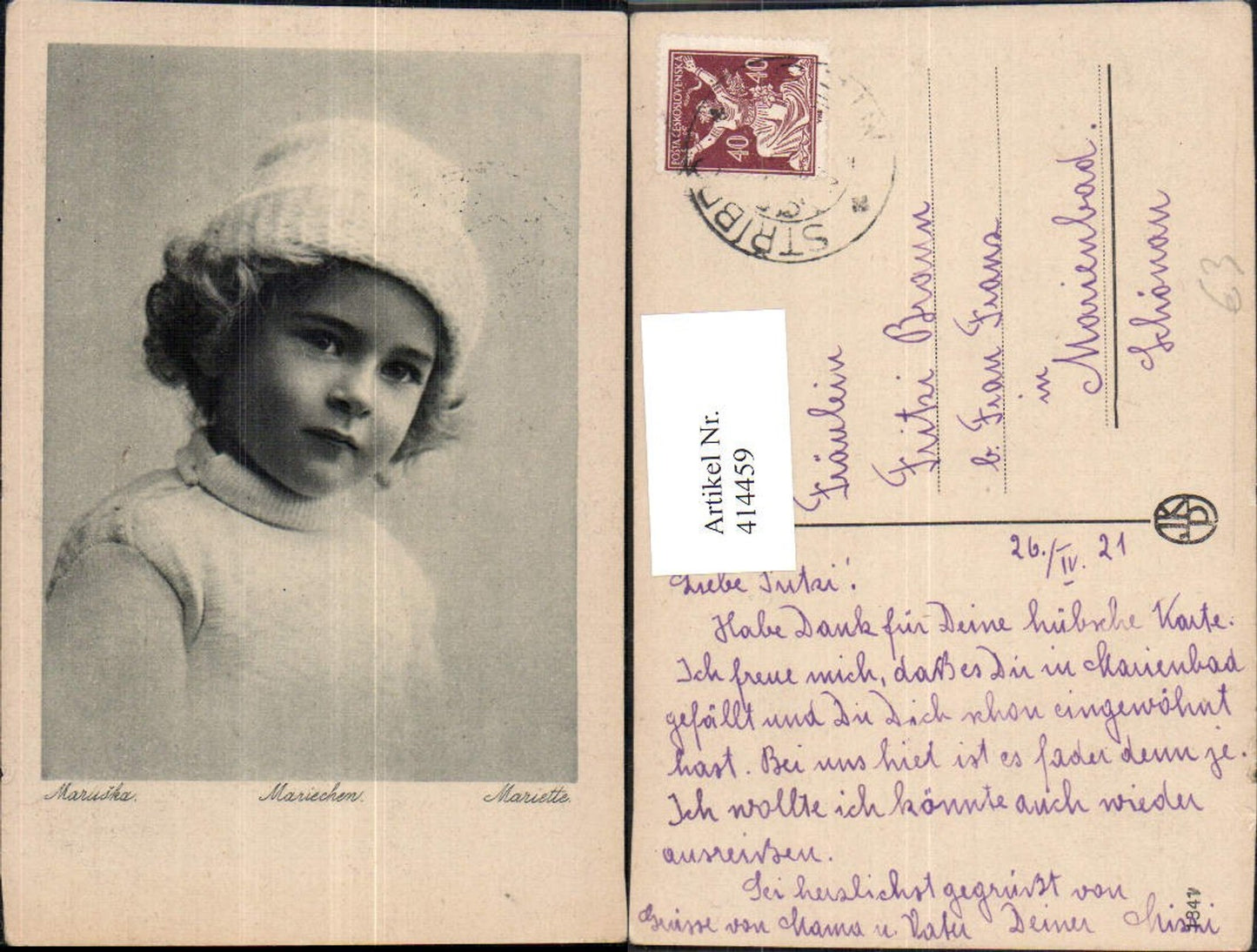 414459,Kind Mädchen Haube Strickhaube Mariechen
