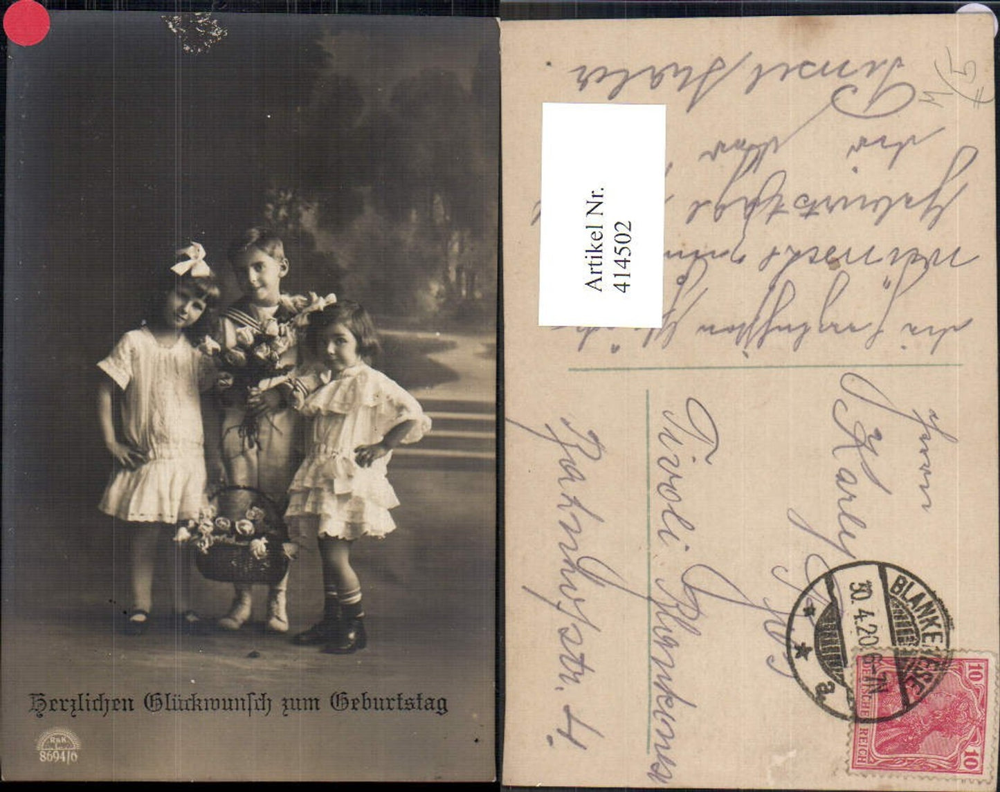 414502,Kinder in Uniform Bub Junge Matrosenanzug Korb Rosen Blumen Geburtstag