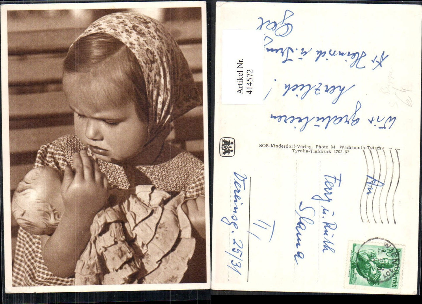 414572,Puppe Mädchen Kopftuch pub SOS Kinderdorf Stempel Wien 101