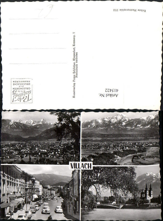 415422,Villach Totale Straßenansicht Fluss Kirche Mehrbildkarte pub Franz Schilcher 3728
