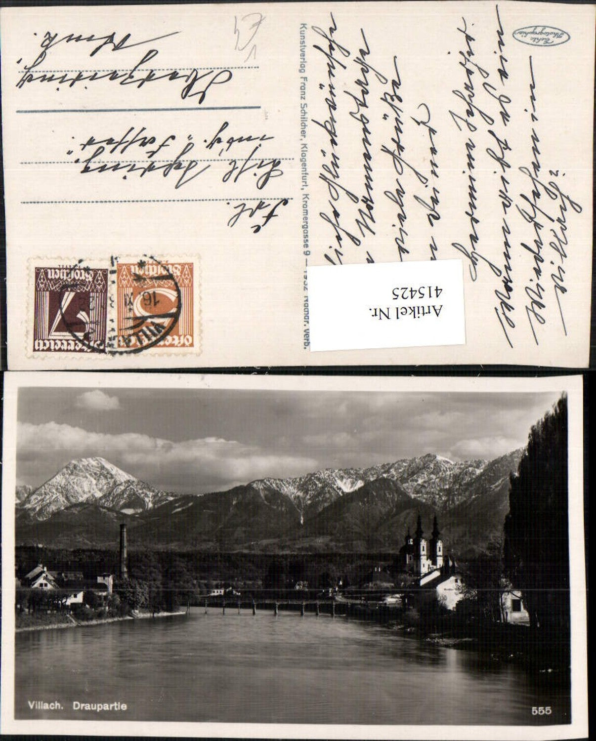 415425,Villach Teilansicht Drau Fluss Bergkulisse pub Franz Schilcher 555